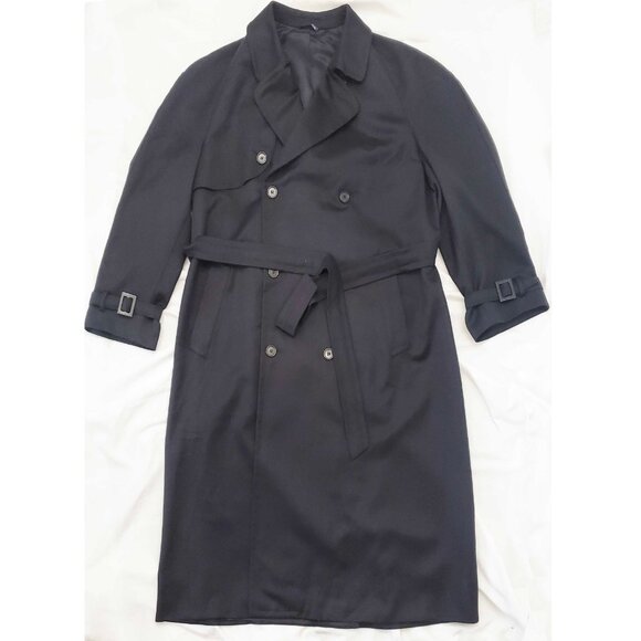 CANALI Milano Men's Dark Blue Wool Trench Coat Overcoat Italy 52 R - Picture 3 of 12